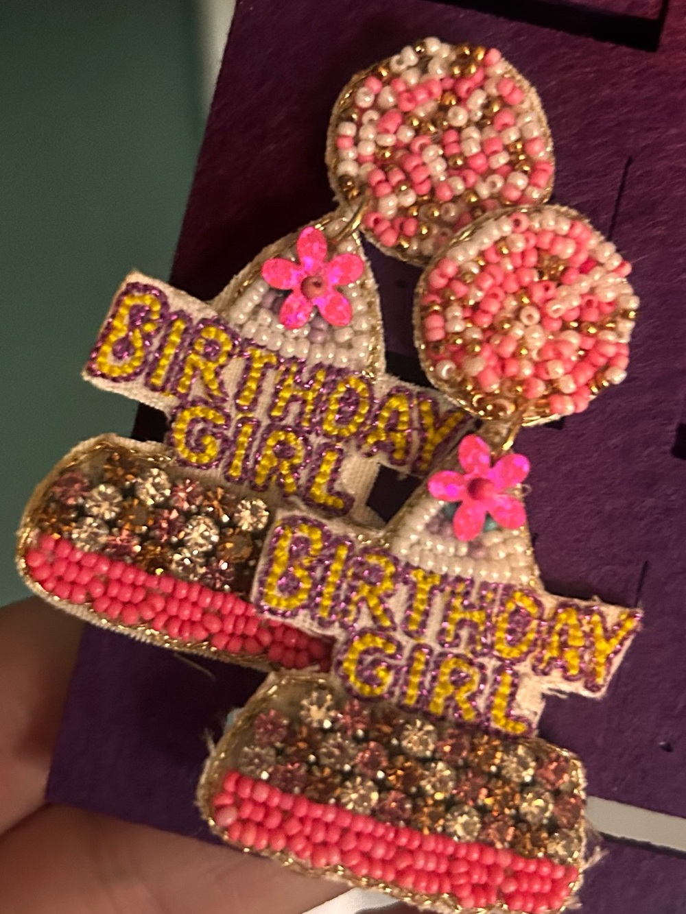 Pink Birthday Girl Beaded Statement and Champagne bottle earrings